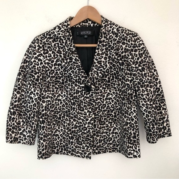 Kasper Leopard Print Cropped Jacket - Picture 1 of 12